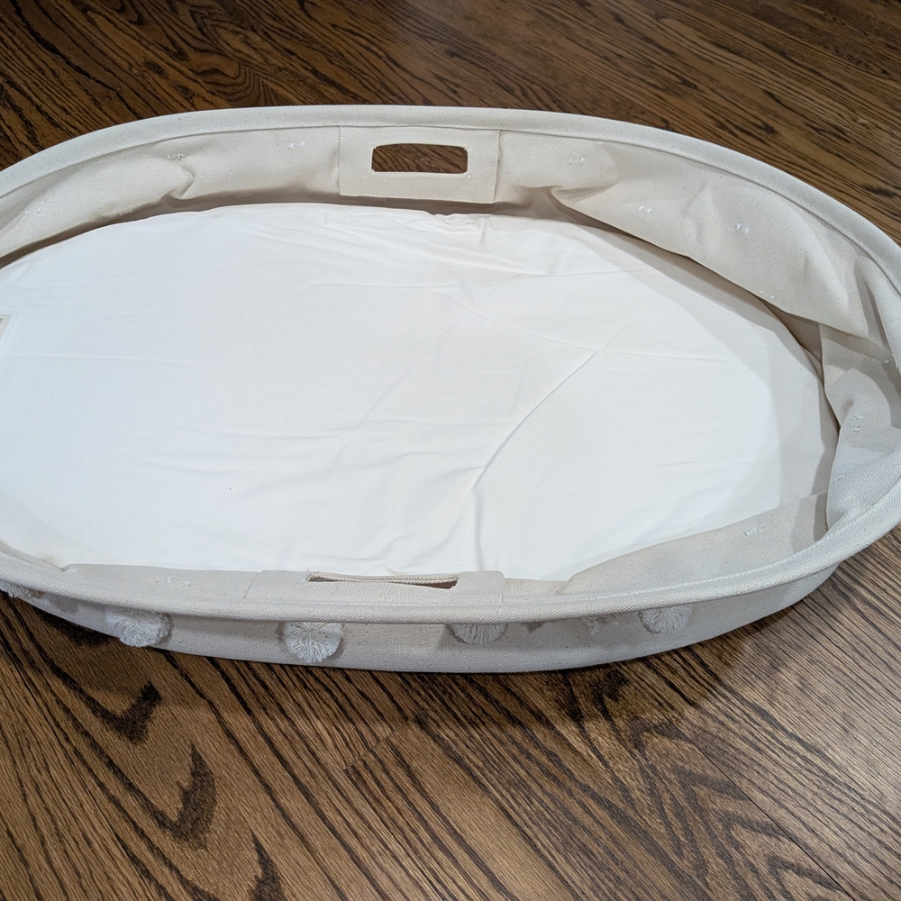 Pehr Neutral Cream Cotton Baby Changing Basket With Mattress Pad